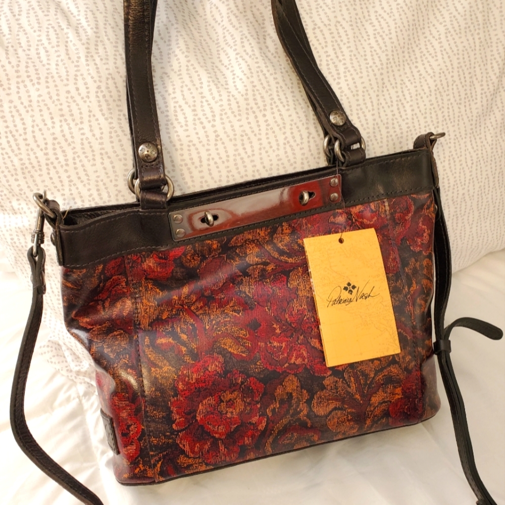 Patricia Nash Arden leather vintage floral brocade satchel bag